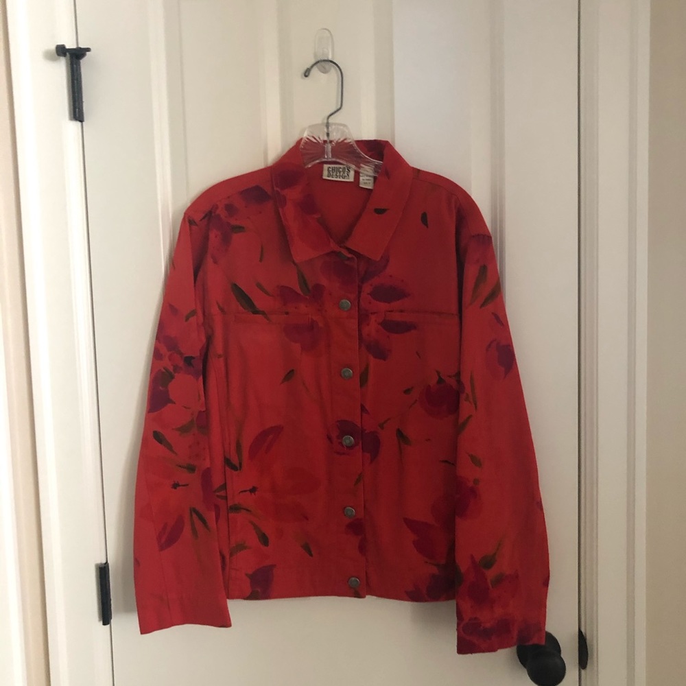 Chico’s Design Red Floral Denim Jacket